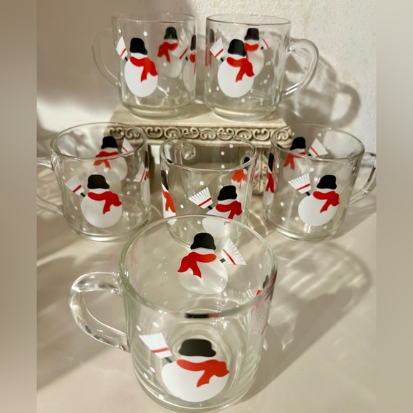 6 Luminarc, Glass Snowman Mugs from Crate & Barrel. - Picture 5 of 8